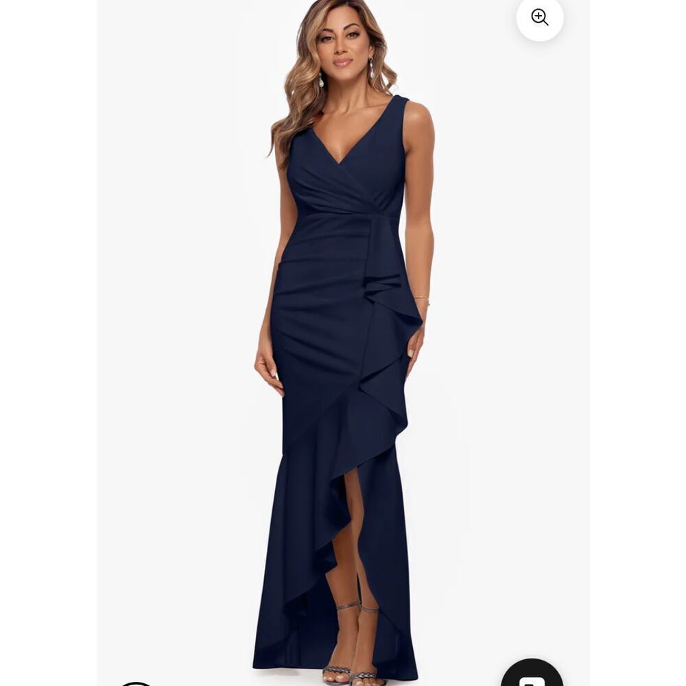 NWT Betsy & Adam Candace Long V Neck H Low Cascade Dress Size 12